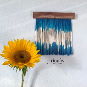 Mini BLUE AURA Tapestry - | AURA Collection | Dip Dyed Fiber Art | Micro Macrame | Contemporary Art | Chakras Macrame Wall Hanging