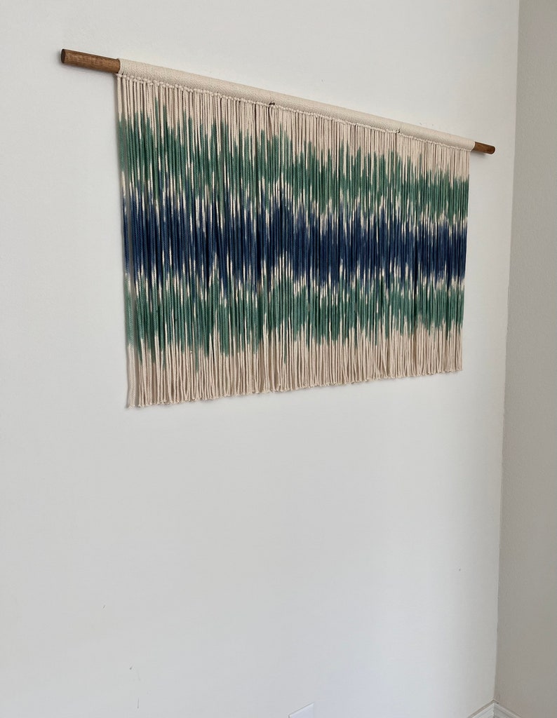 Waves II Modern Boho Macrame Wall Art Sage Green Blue image 3