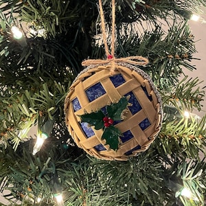 Christmas Pie Quilted Ornament - Choice of Red or Blue