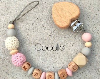 Pacifier chain personalized pink-gray