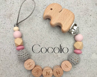 Pacifier chain personalized pink gray