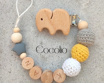 Pacifier chain personalized gray white yellow