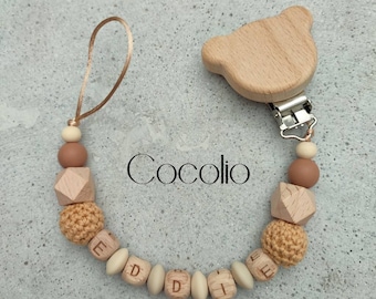 Pacifier chain natural tones personalized