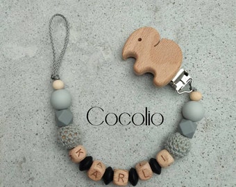 Gray personalized pacifier chain