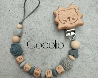 Pacifier chain personalized gray