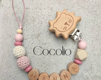 Pacifier chain personalized pink cream