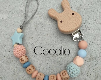 Pacifier chain blue apricot personalized