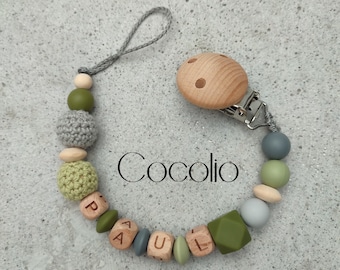 Pacifier chain green gray personalized