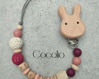 Pacifier chain personalized burgundy/cream/dusky pink