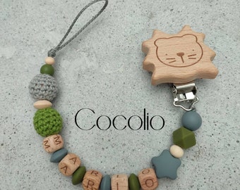 Pacifier chain green gray personalized