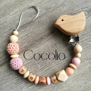 Schnullerkette bunt personalisiert Beige-apricot-rosa