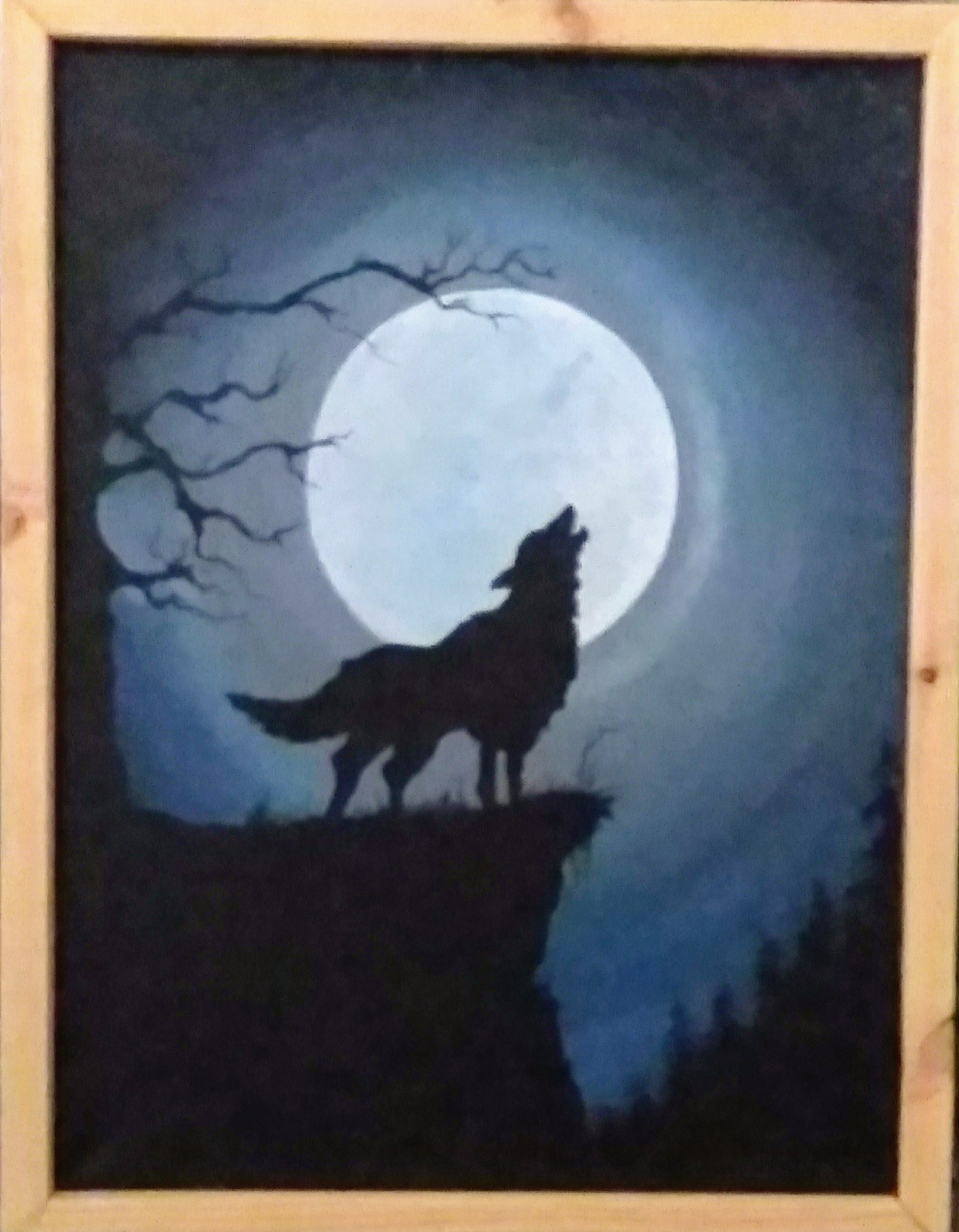 Wolf Howling at the Moon Painting | Etsy