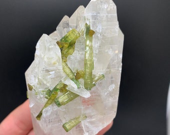 Cristal de quartzo de turmalina verde natural, 180 gramas