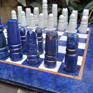 12X12 inches Fine Quality Natural Lapis Lazuli & Marble Chess Board Hand Made
