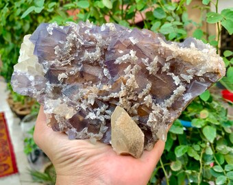Bluish Fluorite Crystal with Calcite, 1100 Gram Mineral Specimen