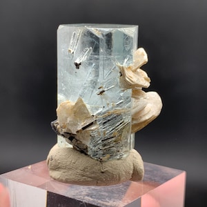 Sky Blue Aquamarine Crystal with Tourmaline and Muscovite Mica (16 Gram)