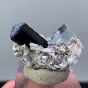 14 Gram Black Tourmaline, Aquamarine, DT Damaged Free High Luster Natural Aquamarine Crystal Combine With Black Tourmaline And Albite Matrix