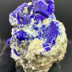Lazurite, Lazurite Specimen, Natural Royal Blue Color Lazurite Crystal On Calcite Matrix With little Pyrite From Afghanistan. 501 Gram
