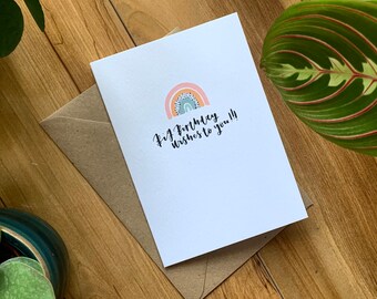 Happy Birthday Card / Rainbow / Illustration / Birthday Wishes / A6 Greetings Card / Handwritten Calligraphy / Minimalist Card