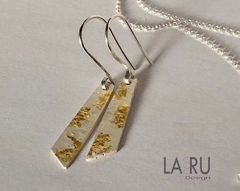 Silver and Gold Textured Earrings, Mixed Metal Triangular, Keum boo, Textured Lightweight Dangly  Earrings, Handmade Jewelry, Unique Gift