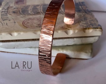 Hammered Copper Bracelet , Textured Adjustable Copper Cuff, Unisex Gift, Handmade Jewelry, LaRuDesign