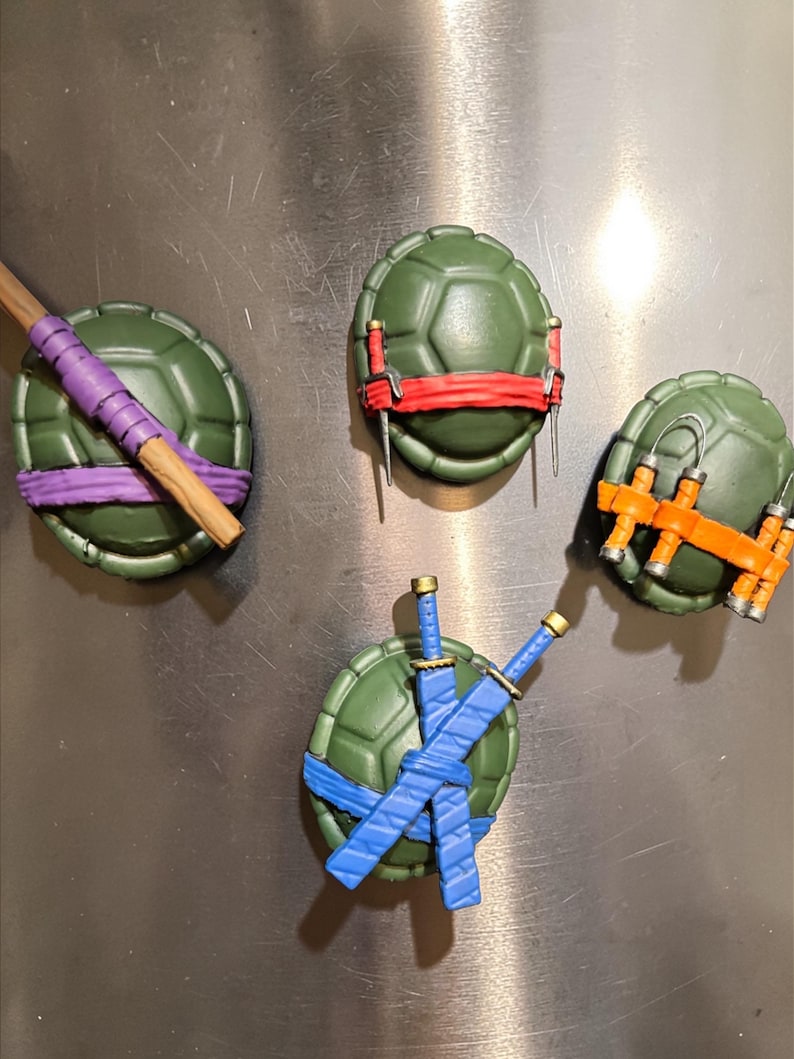 Turtle Races With Magnets 90s Ninja Turtle Shell Magnets, Cartoon Inspired Kitchen Decor - Etsy
