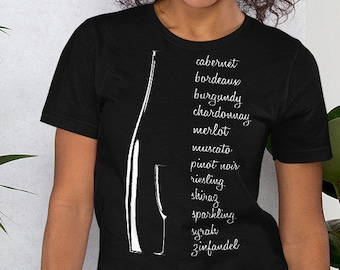 Wine Bottle Names T-Shirt | Vineyard Connoisseur Gift | Short-Sleeve Unisex Bella Canvas Tee