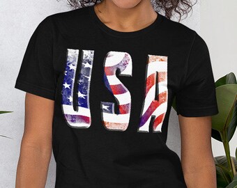 USA Flag Text T-Shirt | American Pride Unisex Tee