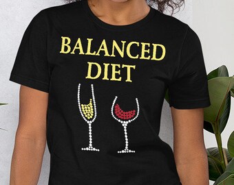 Balanced Diet Wine T-Shirt | Rhinestone Look Alcohol Shirt | Short-Sleeve Unisex Tee