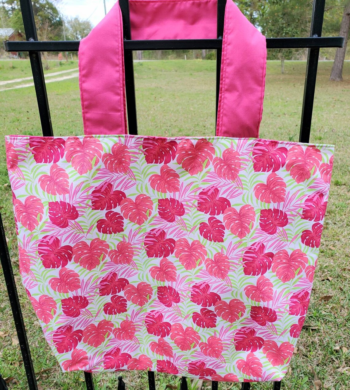 Summer Tote Bag Pink and Green Tote Bag Summer Beach Bag Etsy