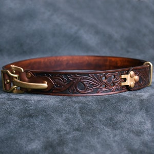 Premium Leather Hand Tooled Solid Brass Cuffed Belt