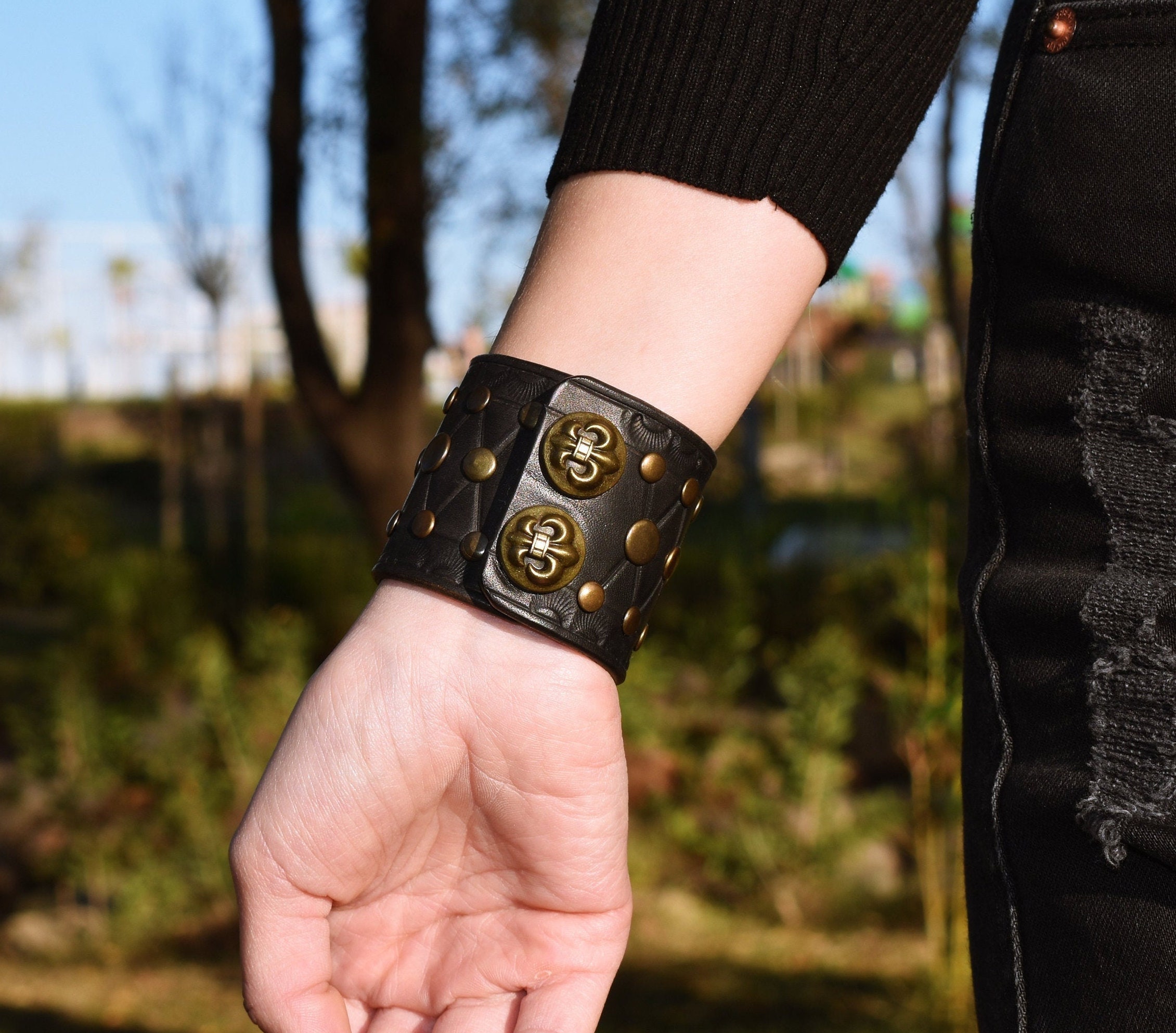 Medieval victorian Leather Wrist Cuff Bracelet Etsy Australia