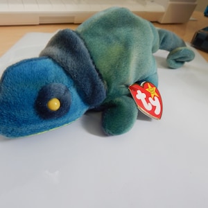Ty Beanie Baby Rainbow the Chameleon, No Tongue Chameleon, Rare Rainbow, Retired Ty Beanie Chameleon, Blue Chameleon