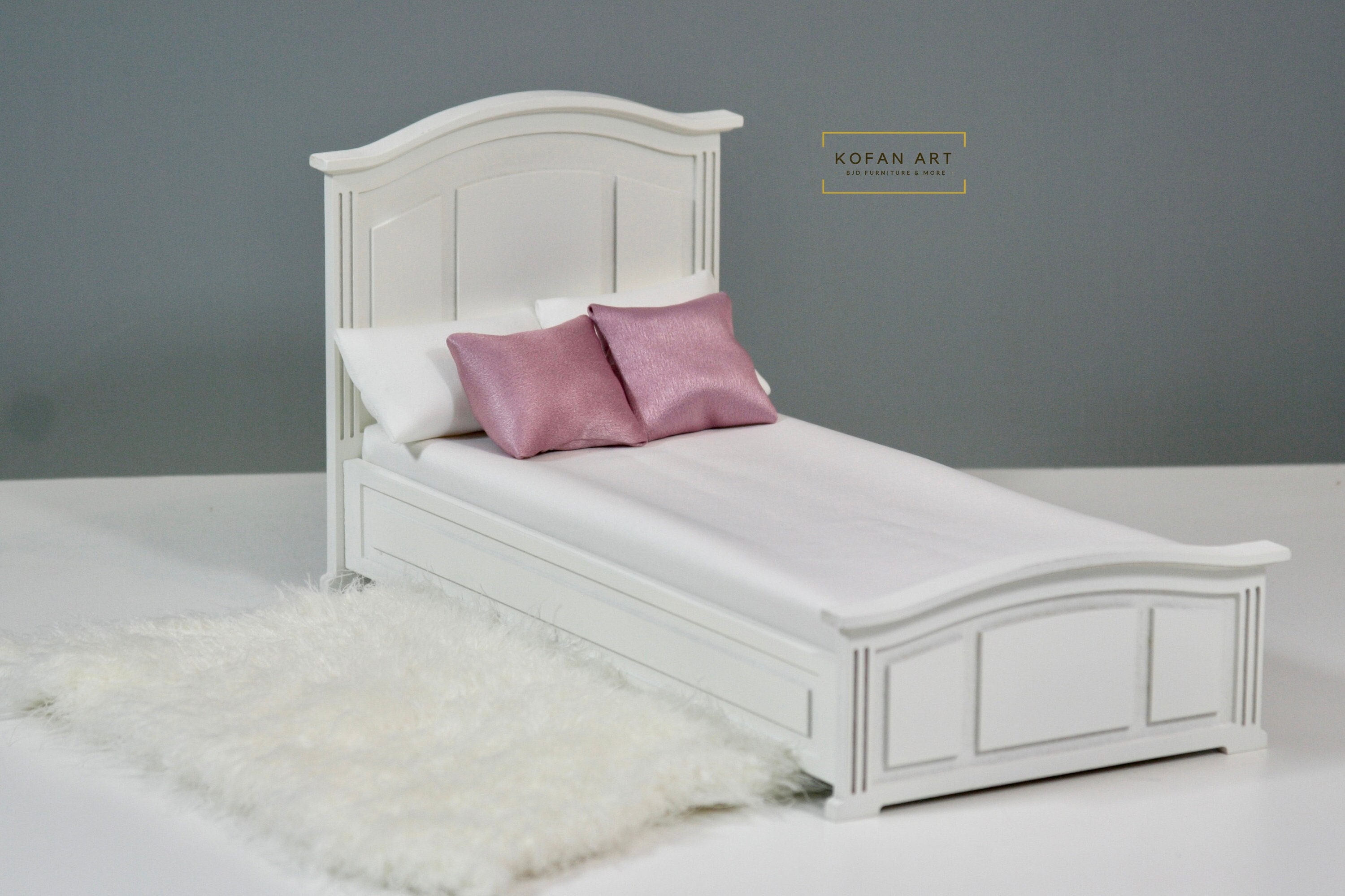 Bed for doll 1/6 scale, miniature dollhouse furniture
