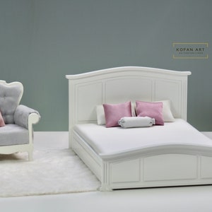 1:6 scale Doll Double Bed – Handmade Miniature Dollhouse Furniture (Fits Barbie Blythe Fashion Dolls)