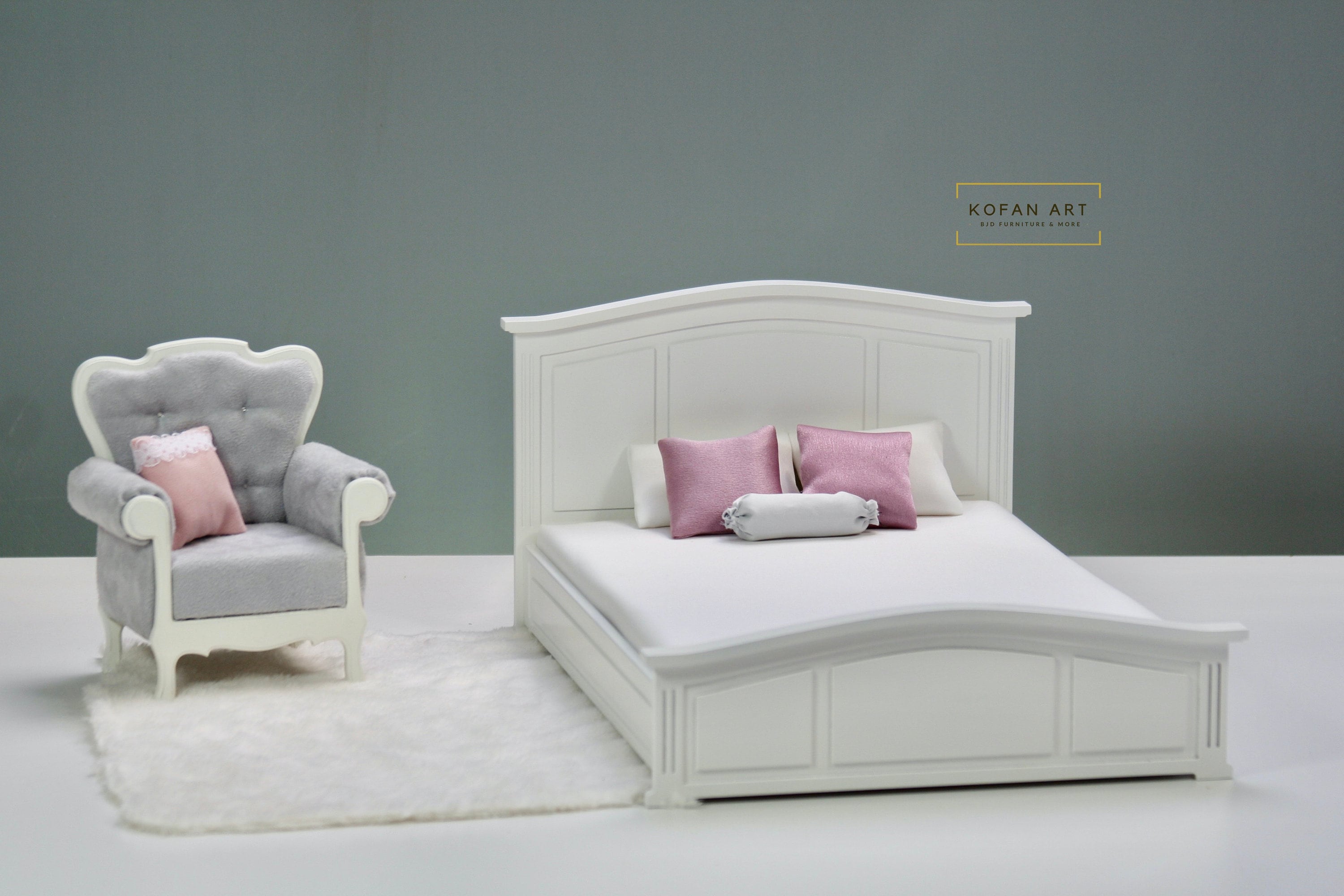 1:6 scale Doll Double Bed – Handmade Miniature Dollhouse Furniture (Fits Barbie Blythe Fashion Dolls)
