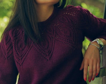 Lace knit sweater Yoke sweater Alpaca sweater women