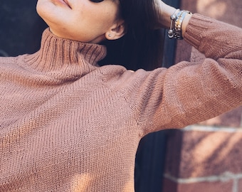 Merino wool turtleneck Mock neck sweater Camel sweater