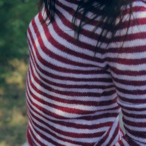 Hand Knit Alpaca Turtleneck Sweater - Red and White Striped