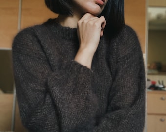 Cropped mohair sweater Balloon sleeve sweater Hand knit mohair sweater