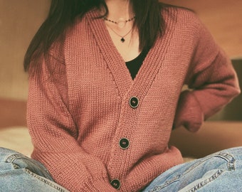 Chunky V neck cardigan Merino wool cardigan women Oversized cardigan sweater