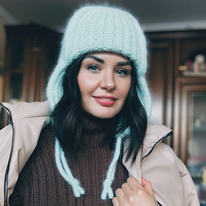 Trapper Angora Wintermütze Mütze mit Ohrenklappen gestrickt