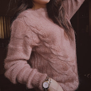 Oversized cable knit sweater Chunky knit mohair sweater Hand knit mohair sweater