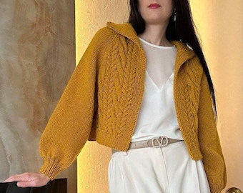 Handmade chunky cardigan Cropped knit cardigan for women Cable knit cardigan