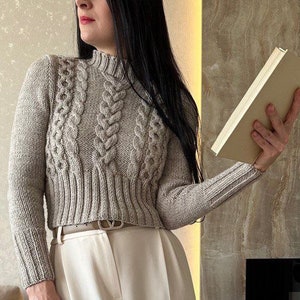 Cable knit fisherman sweater Chunky cropped sweater Handmade wool sweater for women