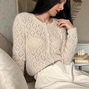 Alpaca silk sweater Mohair knit cardigan for women Lace cardigan