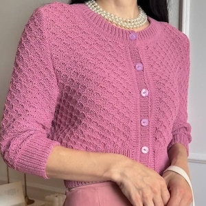 Pink summer cardigan Short sleeve crop top cardigan Cotton knit cardigan