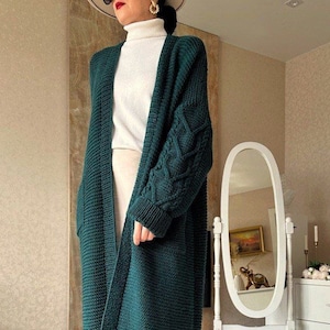 Maxi cardigan Oversized wool coat Long chunky cardigan