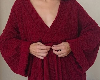Cardigan kimono lavorato a maglia Cardigan con cintura Cardigan oversize grosso in lana Cardigan lavorato a mano da donna