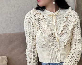 Edwardian lace blouse Cotton summer cardigan Cropped cardigan for women